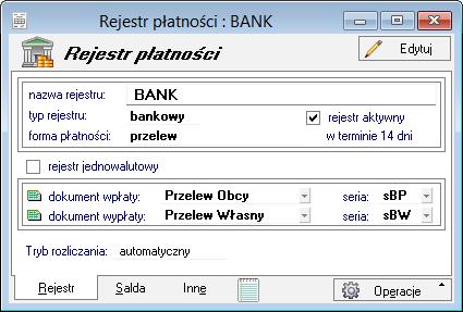 7.2.1 Rejestry pieniężne Rejestry pieniężne to jakby szuflady, w których umieszczamy i przechowujemy pieniądze - reprezentowane w systemie przez dokumenty płatności.