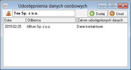 Rys. 18 Okno Udostępnienia danych osobowych.