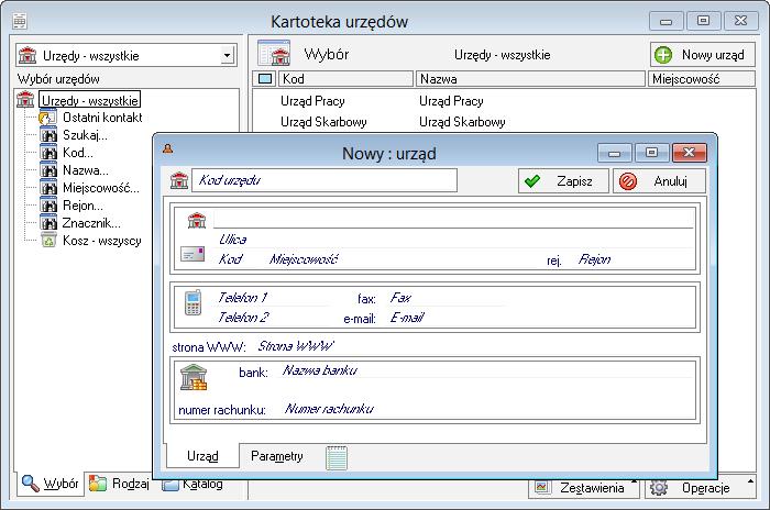 4.3.3 Urzędy Okno kartoteki urzędów otwiera się po wybraniu z menu Kartoteki opcji Urzędy lub po wciśnięciu klawiszy skrótu Ctrl+U.