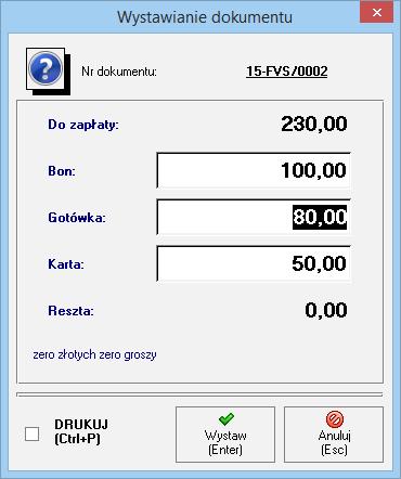 4.5.4 Rozliczanie dokumentów różnymi formami płatności Występowanie okna multipłatności w programie Handel uzależnione jest od rodzaju wprowadzonej licencji.