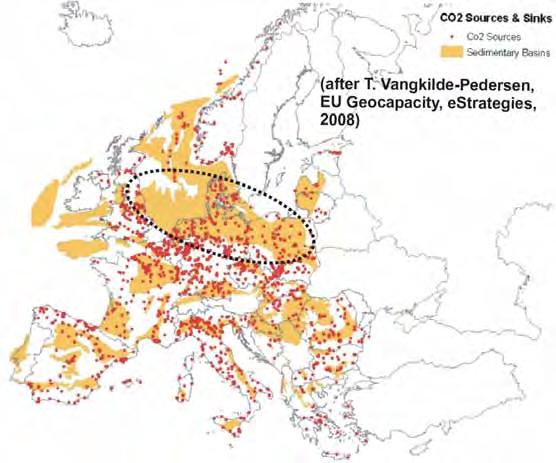 Distribution of sedimentary basins potentially suitable for the CO2 storage Main European sedimentary basins (after FP6 EU GeoCapacity project) Central European Permian-Mezozoic basin (outlined), is