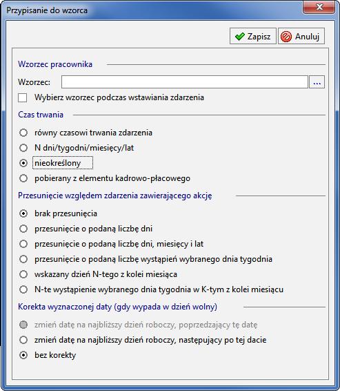 Wzo- W oknie dialogowym określamy czas trwania akcji jako