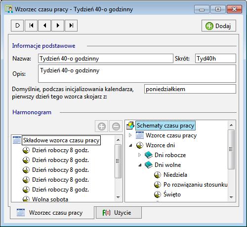 Podręcznik użytkownika Sage Symfonia Kadry i Płace 9 Rys. 8 Okno Wzorce czasu pracy - Tydzień 40 godzinny schematy czasu pracy.