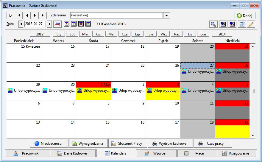 Podręcznik użytkownika Sage Symfonia Kadry i Płace 10 na stworzyć cztery odrębne wzorce, których kalendarze zostały zainicjalizowane schematami czasu pracy, odpowiadającymi poszczególnym zmianom.