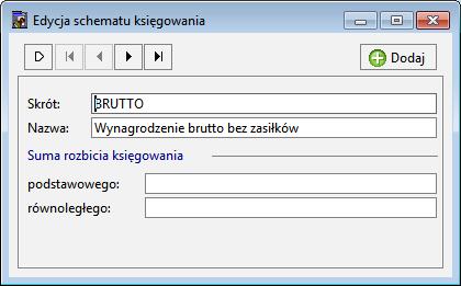 Okno definiowania schematów księgowań wywołuje się z menu Kartoteki, wybierając polecenie Schematy księgowań.