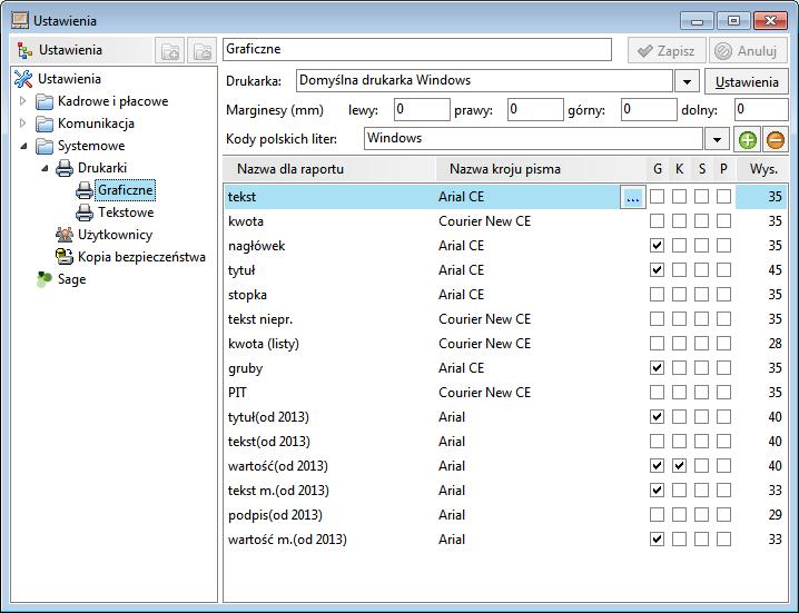 Podręcznik użytkownika Sage Symfonia Kadry i Płace 19 Jeżeli do komputera nie jest podłączona żadna drukarka, to mimo to w systemie Windows musimy mieć zainstalowane odpowiednie sterowniki drukarek: