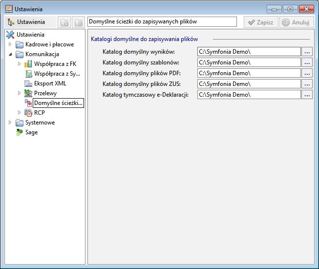 Podręcznik użytkownika Sage Symfonia Kadry i Płace 23 Rys. 22 Ustawienia domyślne ścieżki do zapisywanych plików. Katalog domyślny wyników - wskazuje katalog, w którym zapisywane będą wyniki raportów.