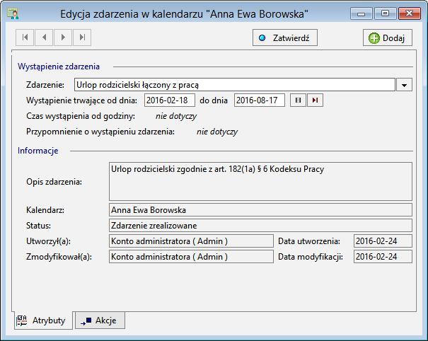 Podręcznik użytkownika Sage Symfonia Kadry i Płace 59 Kliknięcie przycisku Zatwierdź otwiera okno edycji elementu kadrowego Podstawy do chorobowego (patrz opis Choroba pracownika), następnie