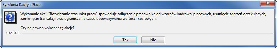 92 Komunikat przy realizacji zdarzenia Rozwiązanie umowy o pracę.