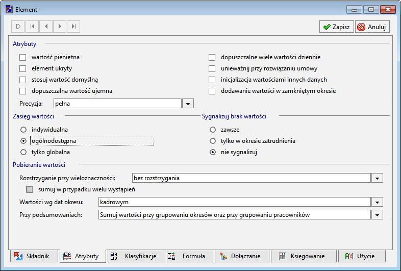 indywidualnie pracownikom. Ponownie zapisujemy zmiany i zamykamy okno elementu. W ten sposób zdefiniowaliśmy drugi argument. Rys.