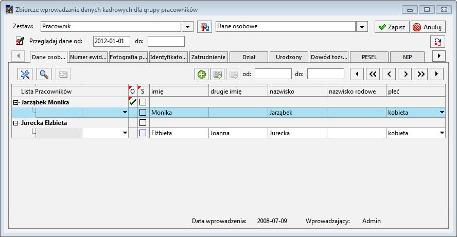 Podręcznik użytkownika Sage Symfonia Kadry i Płace 109 Zbiorcze wprowadzanie danych kadrowych W celu grupowego wprowadzenia danych kadrowych należy w oknie Pracownicy zaznaczyć grupę pracowników,