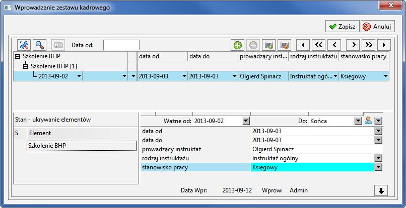 Podręcznik użytkownika Sage Symfonia Kadry i Płace 43 Zdarzenie Wstępne szkolenie BHP W celu realizacji zdarzenia Wstępne szkolenie BHP, które program automatycznie wstawił do kalendarza, zaznaczamy