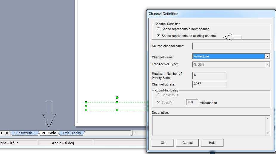 Widok okna definicji kanału komunikacyjnego oraz dodanego wcześniej nowego podsystemu o nazwie PL_Side reprezentowanego jako zaznaczona zakładka. 6.