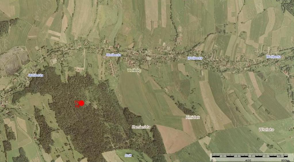 Rys. 2.7. Dokładna lokalizacja dla profili: Profil 73. Wolibórz. Lokalizacja: N 50 35 06,6, E 16 32 31,5, 540 m n.p.m. Szczyt wzgórza.
