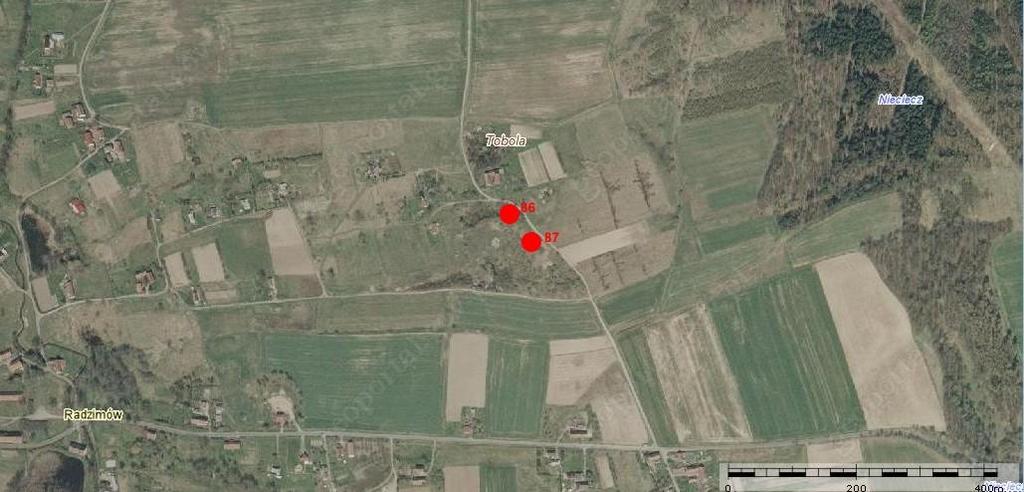 Rys. 2.12. Dokładna lokalizacja dla profili: Profil 86. Radzimów. Lokalizacja: N 51 03 28,6, E 15 07 18,7, 296 m n.p.m. Skarpa nad wyrobiskiem starego kamieniołomu.
