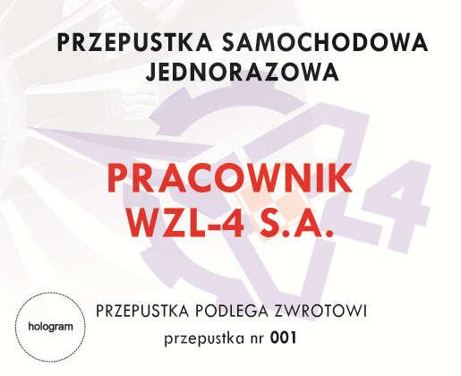 Przepustka samochodowa stała. Przepustka samochodowa stała pracownik WZL-4 S.A.