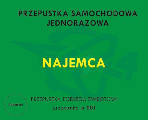 (awers) Przepustka samochodowa okresowa NAJEMCA