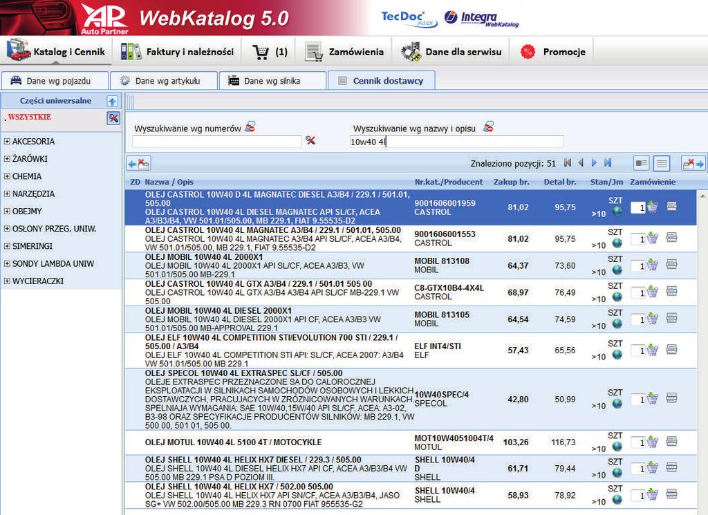 Sposób wyszukiwania produktów Na przykładzie oleju silnikowego katalogczesci.