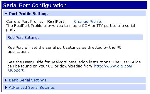 Po wybraniu profilu portu pojawia się okno przedstawione na rys. 26 umożliwiające dalszą konfigurację.
