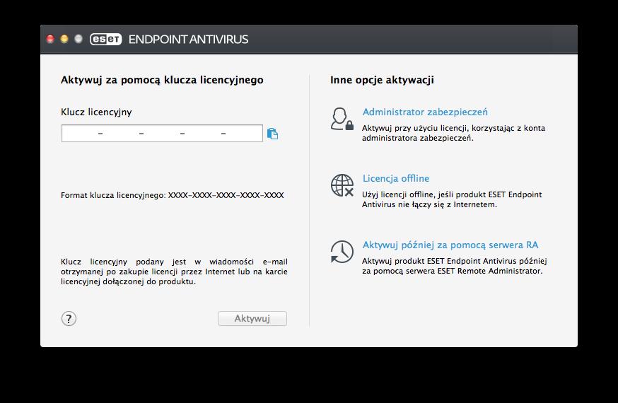 4. Aktywacja produktu Po zakończeniu instalacji zostanie wyświetlony monit o aktywowanie produktu. Dostępnych jest kilka metod aktywacji.