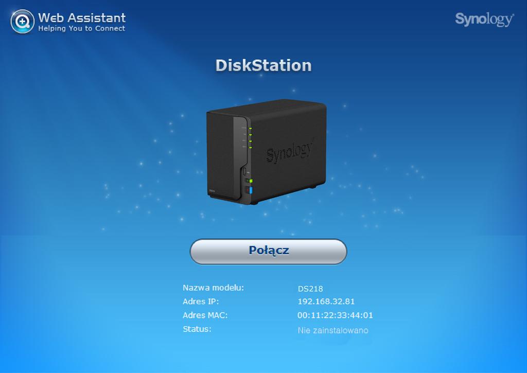 Instalowanie systemu DSM na serwerze DiskStation Po zakończeniu instalowania sprzętu zainstaluj na serwerze DiskStation oprogramowanie DiskStation Manager (DSM) system operacyjny firmy Synology