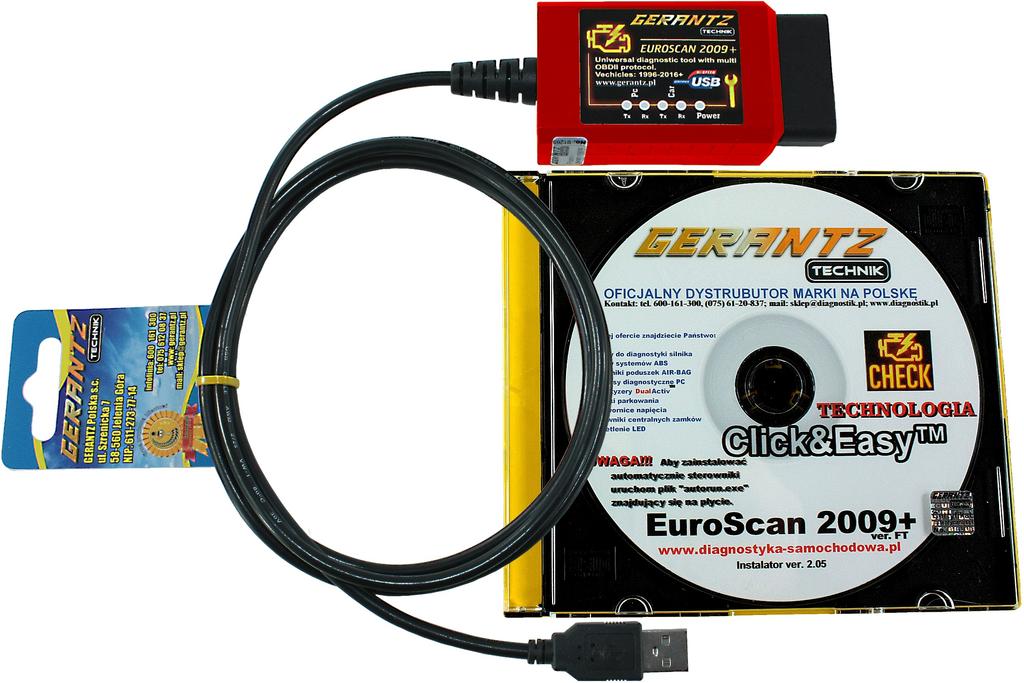 Uniwersalny Interfejs diagnostyczny: EuroScan 2009+ (OBD2, EOBD, JOBD, CAN) pojazdy 1996-2017+