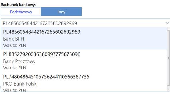 3.2.2 Wybór rachunku na dokumencie. Po zdefiniowaniu dodatkowego rachunku, na dokumentach istnieje możliwość wybrania rachunku bankowego po wciśnięciu ikony.