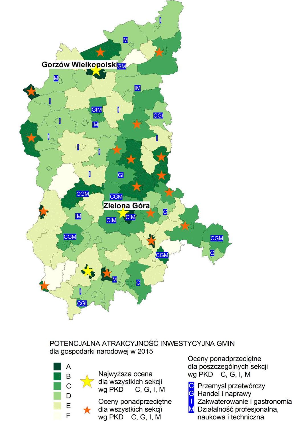 Rysunek 2. Zróżnicowanie przestrzenne potencjalnej atrakcyjności inwestycyjnej gmin woj.