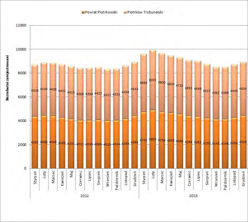 1. BEZROBOCIE W 2013 ROKU 1.1. POZIOM I DYNAMIKA BEZROBOCIA Według stanu na dzień 31 grudnia 2013 roku w rejestrze Powiatowego Urzędu Pracy w Piotrkowie Trybunalskim pozostawało 8.