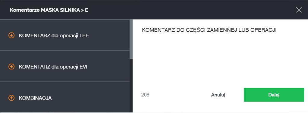 4. PANEL NAPRAWCZY 4.1. WPROWADZANIE OPERACJI Dla wybranej części wszystkie dostępne operacja są dostępne w panelu naprawczym.