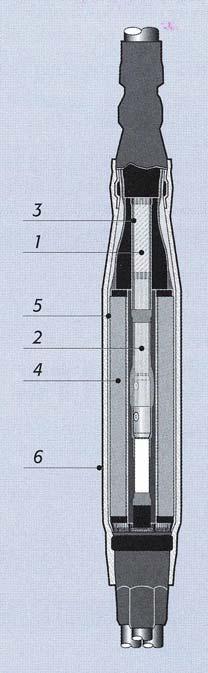 1. Izolacja papierowa kabla mokrego 2. Rura separująca syciwo; termokurczliwa (przezroczysta rura) lub zimnokurczliwa (rura silikonowa) 3.