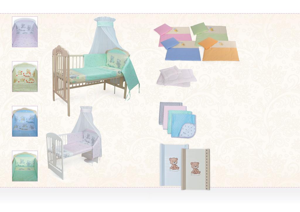 Kolekcja pościeli/ Bedding set 23 MIŚ Z POCIĄGIEM POŚCIELE DO WÓZKA/ BEDDING FOR BABY CARRIAGES Pościel z bawełny satynowej (tkanina bawełniana o splocie i wykończeniu satynowym), Pościel