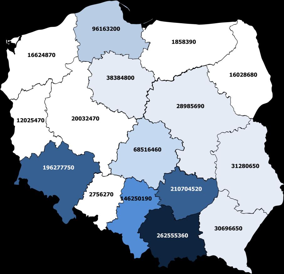 Mapa prezentuje liczbę potencjalnych kontaktów z informacjami zawartymi w