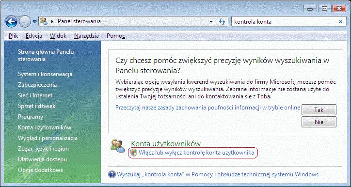 Optivum 6/6 Zdejmowanie kontroli konta administratora w systemie Windows VISTA 2.