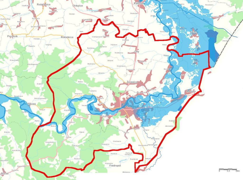 Na terenie MOF Przemyśl występuje zagrożenie zalaniem wodami powodziowymi głównie rzeki San. Najbardziej zagrożonym terenem są obszary w obrębie gmin Przemyśl, Medyka i w mniejszym stopniu Żurawica.