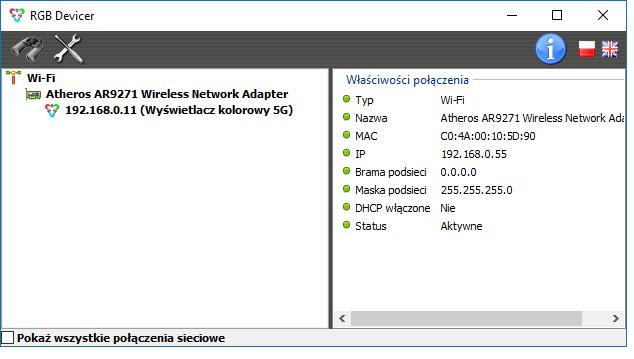 ROZWIĄZYWANIE PROBLEMÓW 1. WYSZUKIWANIE URZĄDZEO W SIECI LOKALNEJ 1. Wyświetlacz wychodzący od producenta ma ustawiony domyślny adres IP: 192.168.0.11.