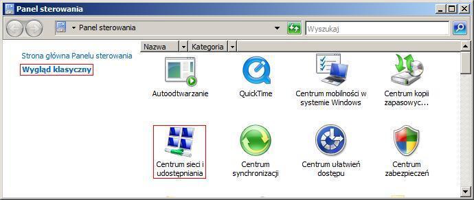 2. WINDOWS VISTA 1. Z Menu start (lewy dolny róg) proszę wybrad Panel sterowania.