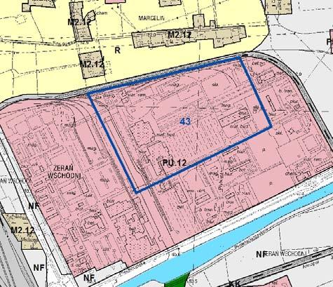 RYSUNEK NR 1 Struktura funkcjonalna - uwarunkowania zagospodarowania przestrzennego Obszar nr 43 zmiana polega na aktualizacji funkcji fragmentu terenu PU.12 na UH.
