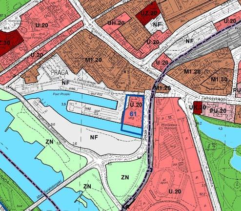 RYSUNEK NR 1 Struktura funkcjonalna - uwarunkowania zagospodarowania przestrzennego Obszar nr 61 zmiana polega na skorygowaniu funkcji terenu U.20 na NF i zasięgu układu hydrograficznego.