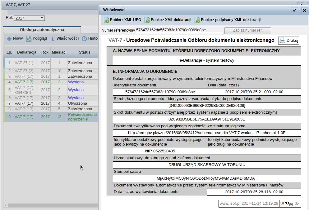 Jeśli deklaracja nie zawiera błędów, podczas pierwszego pobrania UPO może pojawić się komunikat z Ministerstwa Finansów: Dokument w trakcie przetwarzania, sprawdź wynik następnej weryfikacji