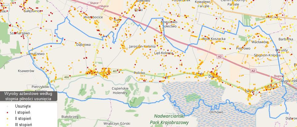 I stopień wymagane pilne usunięcie, II stopień wymagana ponowna ocena w terminie do roku, III stopień wymagana ponowna ocena w terminie do 5 lat Źródło: Program usuwania wyrobów zawierających azbest