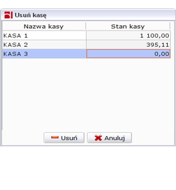 Rysunek 155: Usuwanie kasy 1.8.1.3. Kasa słownik operacji Słownik operacji pozwala na zdefiniowanie stałych powtarzających się operacji kasowych.