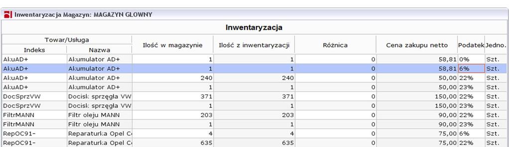 1.10.2. Inwentaryzacja Przy pomocy tej funkcji można dokonać inwentaryzacji w magazynie.