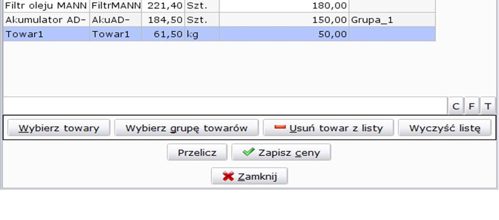 1.10.7. Przecena towarów Rysunek 197: Przecena towarów Funkcjonalność umożliwia przecenę towarów wg. różnych parametrów tj.: Możliwość zmiany o: procent, wartość i na wartość.