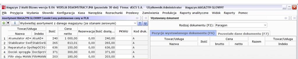 Dodatkowo każdy Użytkownik może ustawić swój unikalny widok używając do tego celu dodatkowych paneli które są dostępne w opcji Widok > Pokaż widok >.