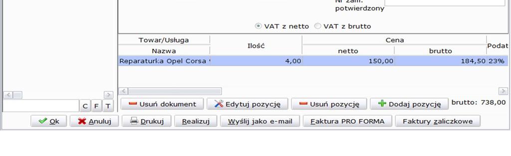 Po realizacji zamówienie jest traktowane jako zrealizowane. 1.12.5. Faktura PRO Forma Program umożliwia wydrukowanie faktury PRO Forma. Dokument można wydrukować w kartotece zamówień od klientów ().