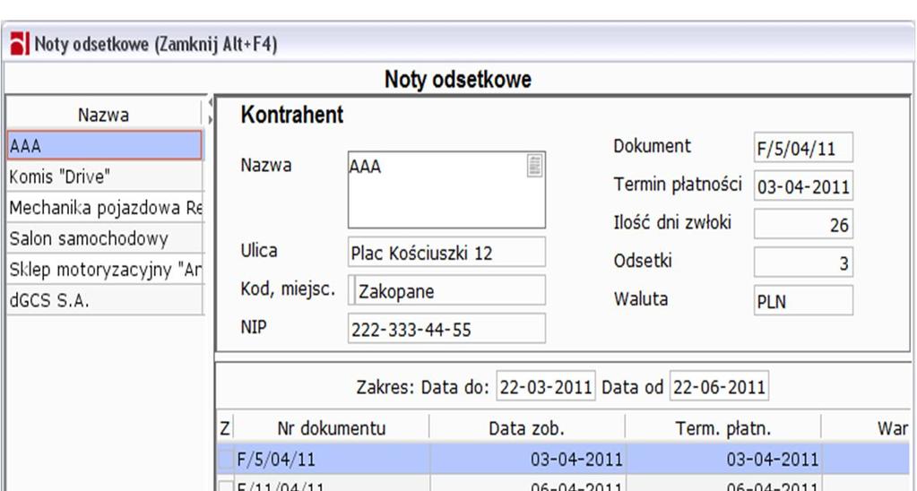 odsetkowe dotyczą wyłącznie dokumentów rozliczanych w złotych polskich.