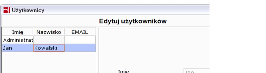 prawa w programie. Rysunek 43: Użytkownicy Nazwa na paragonie służy do umieszczenia na paragonach fiskalnych krótkiego tekstu np. inicjałów osoby zalogowanej do systemu.