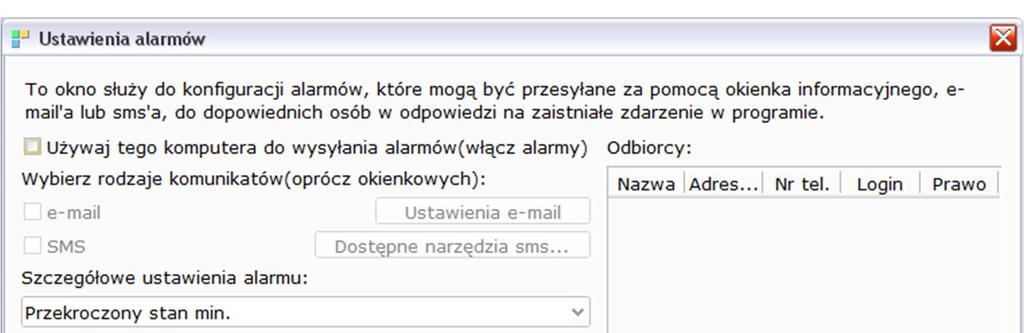 Rysunek 50: Ustawienia alarmów Program posiada system alarmów i powiadomień.