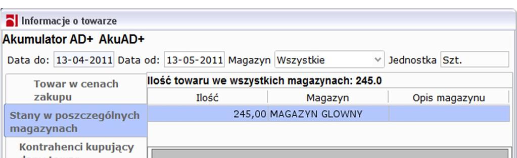 Info o towarze opcja spowoduje wyświetlenie okna Informacji o towarze, w której można